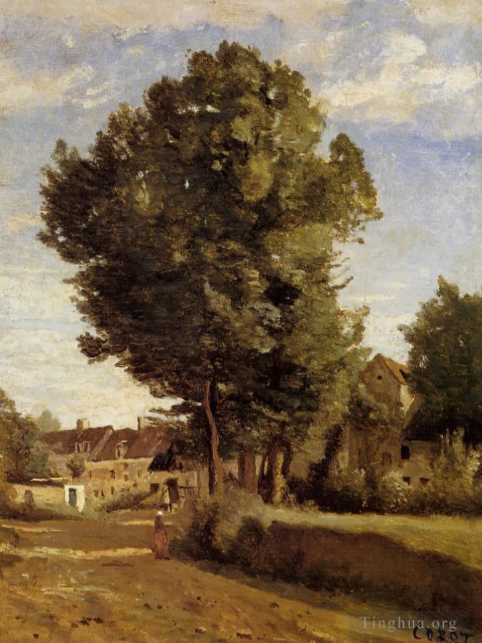 Jean-Baptiste-Camille Corot Ölgemälde - Ein Dorf in der Nähe von Beauvais