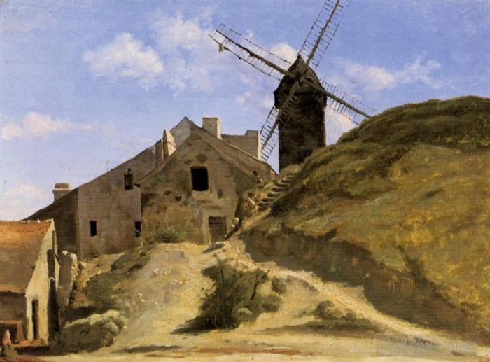Jean-Baptiste-Camille Corot Ölgemälde - Eine Windmühle in Montmartre