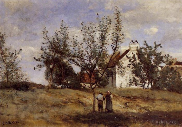 Jean-Baptiste-Camille Corot Ölgemälde - Ein Obstgarten zur Erntezeit