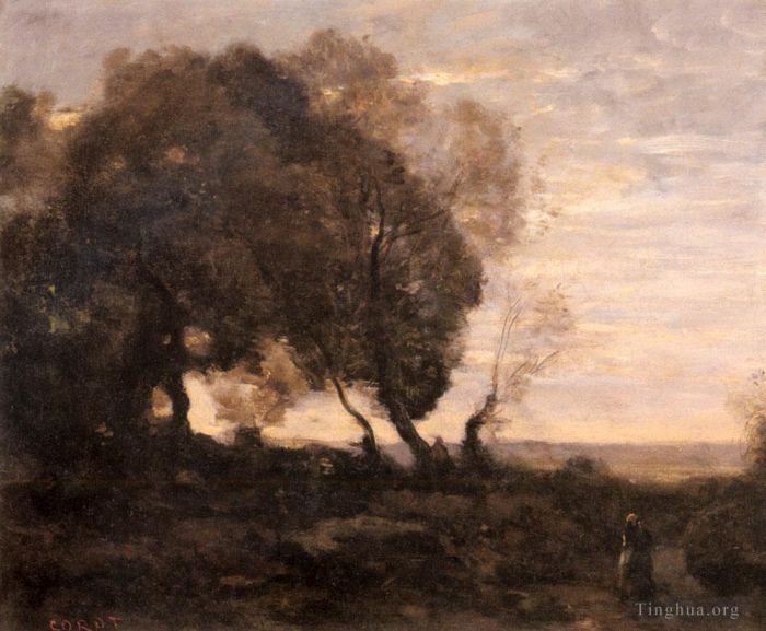 Jean-Baptiste-Camille Corot Ölgemälde - Arbres Tordus Sur Une Kreta