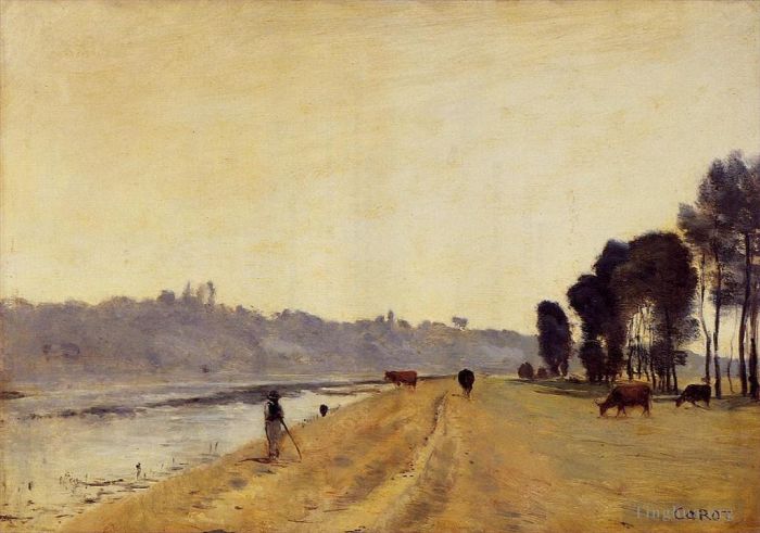 Jean-Baptiste-Camille Corot Ölgemälde - Ufer eines Flusses