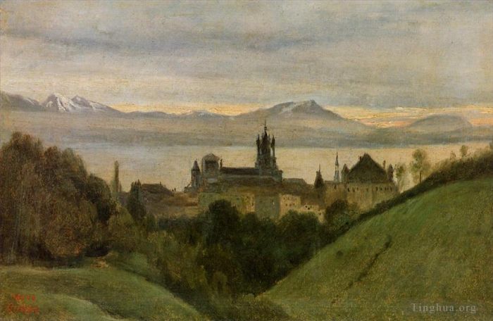 Jean-Baptiste-Camille Corot Ölgemälde - Zwischen Genfersee und Alpen