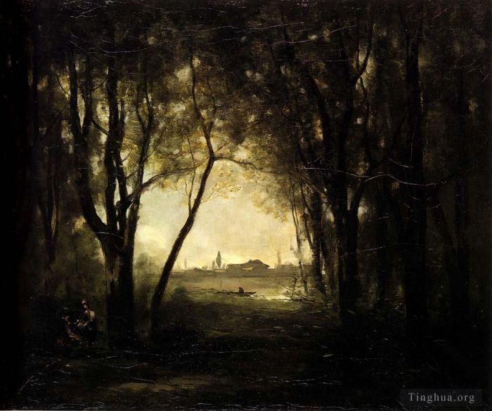Jean-Baptiste-Camille Corot Ölgemälde - Camille-Landschaft mit einem See