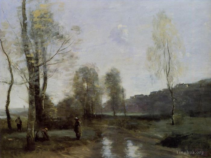 Jean-Baptiste-Camille Corot Ölgemälde - Kanal in Picardi