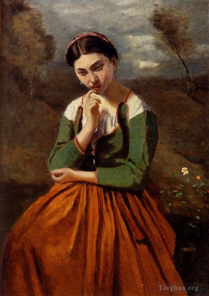 Jean-Baptiste-Camille Corot Ölgemälde - Corot La Meditation