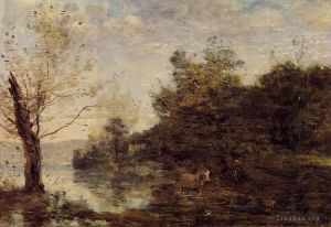 Jean-Baptiste-Camille Corot Werk - Kuhhirte am Wasser