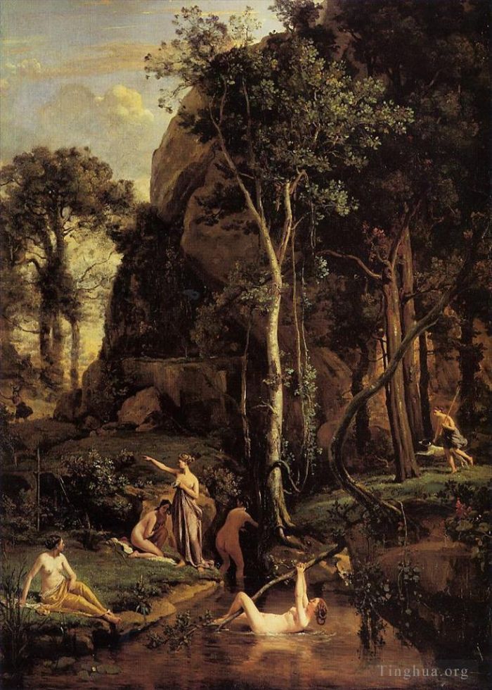 Jean-Baptiste-Camille Corot Ölgemälde - Diana überrascht von ihrem Bad