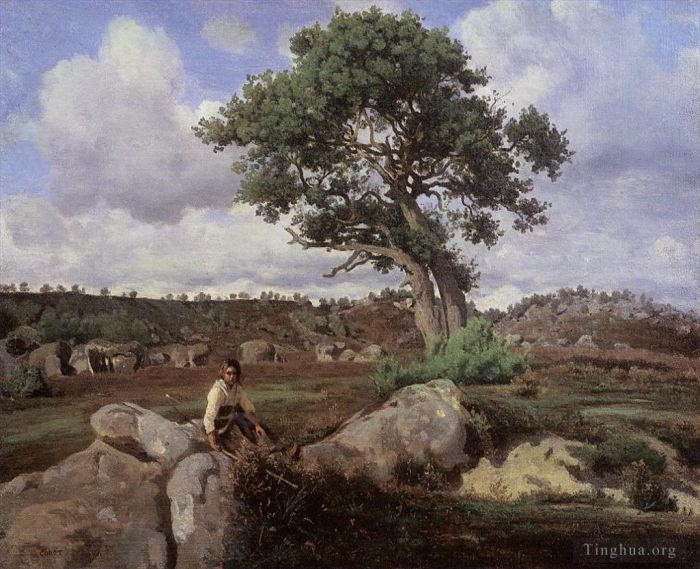 Jean-Baptiste-Camille Corot Ölgemälde - FontainebleauDer Wütende
