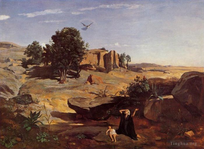Jean-Baptiste-Camille Corot Ölgemälde - Hagar in der Wildnis