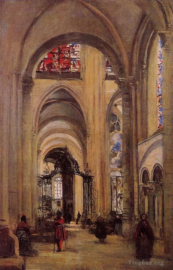 Jean-Baptiste-Camille Corot Ölgemälde - Innenraum der Kathedrale von Sens