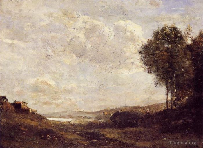 Jean-Baptiste-Camille Corot Ölgemälde - Landschaft am See