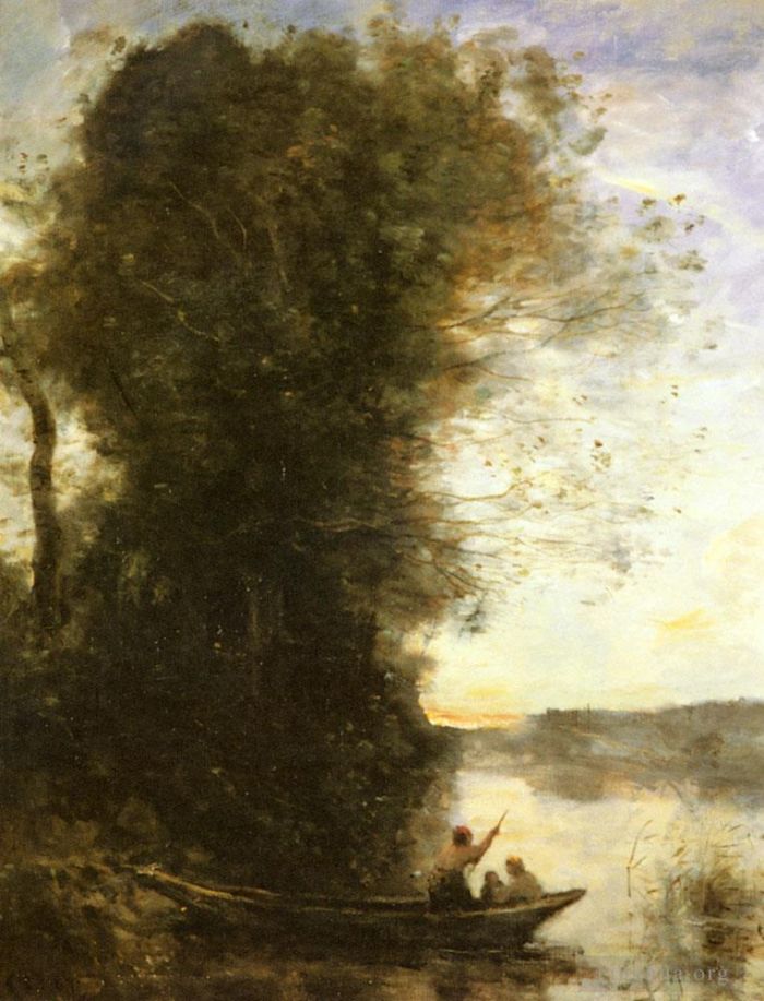 Jean-Baptiste-Camille Corot Ölgemälde - Le Batelier Quittant La Rive Avec Une Femme Et Une Femme