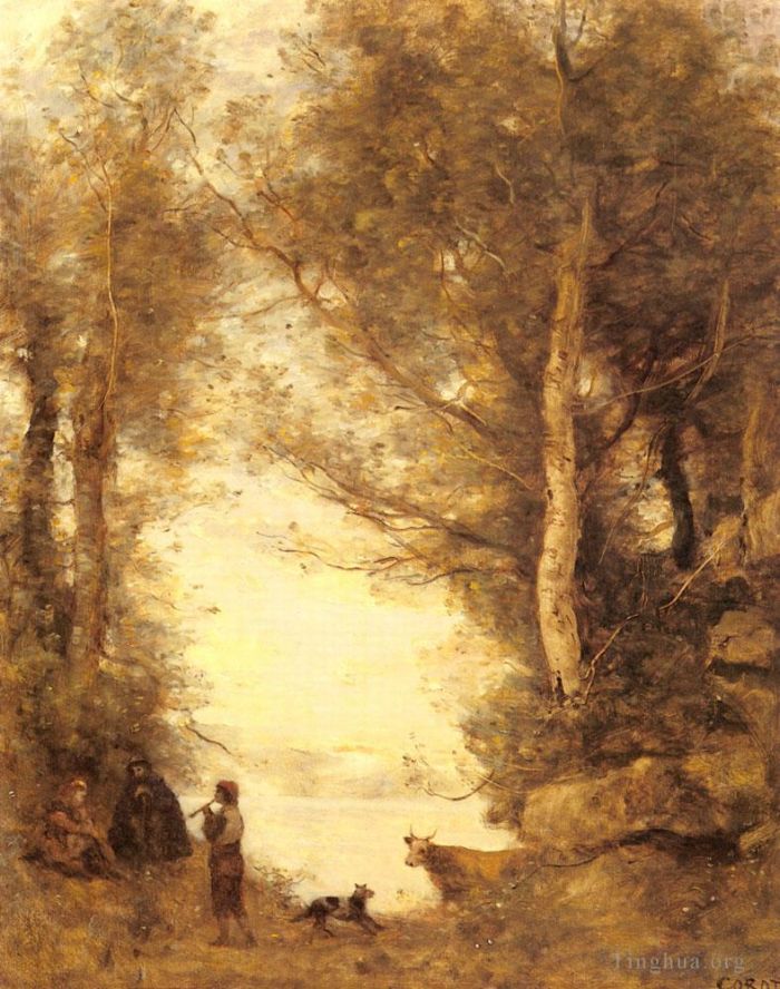 Jean-Baptiste-Camille Corot Ölgemälde - Le Joueur De Flute Du Lac D Albano