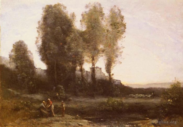 Jean-Baptiste-Camille Corot Ölgemälde - Le Monastere Derriere Les Arbres
