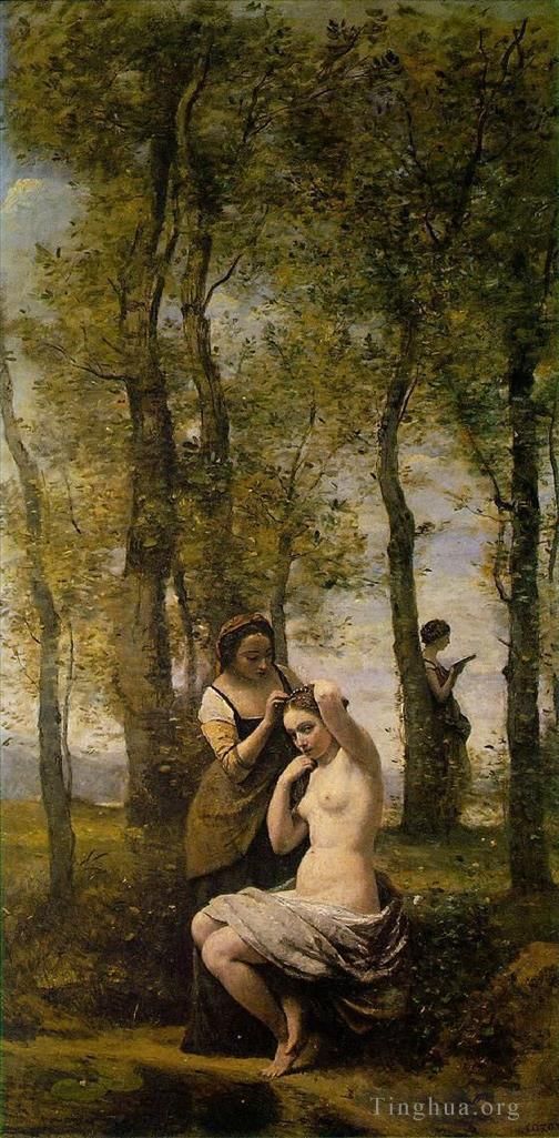 Jean-Baptiste-Camille Corot Ölgemälde - Le Toilette, auch bekannt als Landschaft mit Figuren