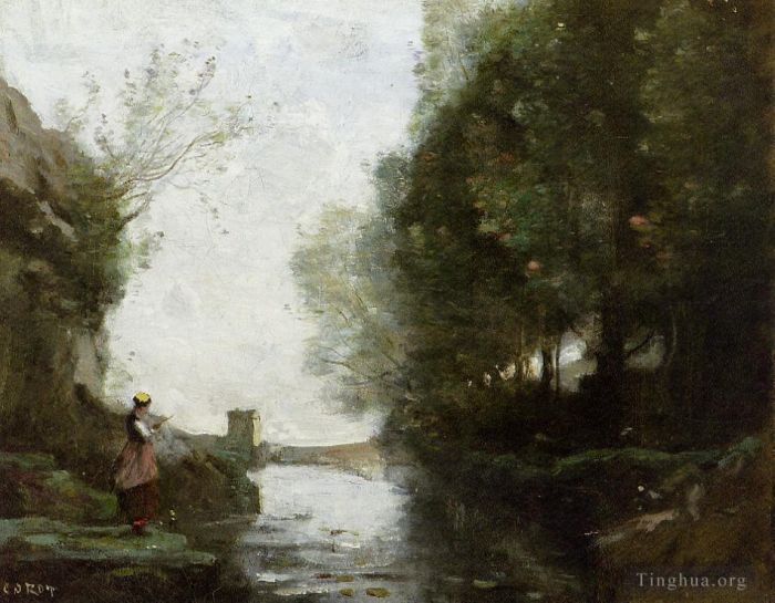Jean-Baptiste-Camille Corot Ölgemälde - Le cours deau a la tour carree