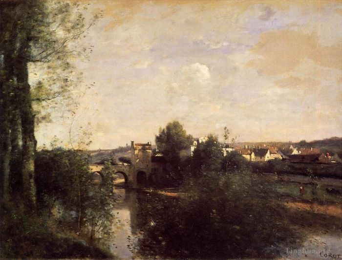 Jean-Baptiste-Camille Corot Ölgemälde - Alte Brücke in Limay an der Seine