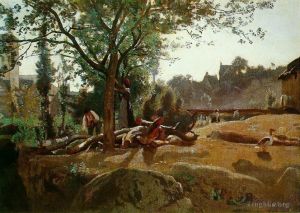 Jean-Baptiste-Camille Corot Werk - Bauern unter den Bäumen im Dawn Morvan