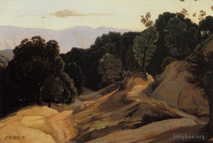Jean-Baptiste-Camille Corot Ölgemälde - Straße durch bewaldete Berge