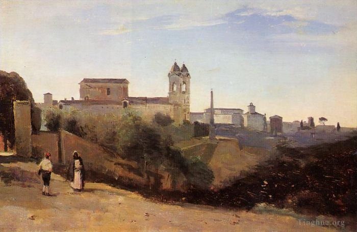Jean-Baptiste-Camille Corot Ölgemälde - Rom Monte Pinco die Trinita dei Monte Blick vom Garten der Academie de France