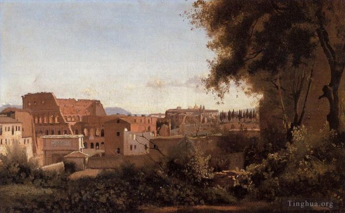 Jean-Baptiste-Camille Corot Ölgemälde - Rom-Blick von den Farnese-Gärten Mittag, auch bekannt als Studie des Kolosseums
