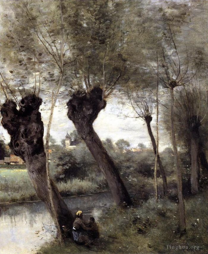Jean-Baptiste-Camille Corot Ölgemälde - Sankt-Nikolaus-les-Arras-Weiden am Ufer der Scarpe