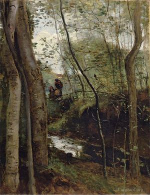 Jean-Baptiste-Camille Corot Werk - Stream in the Woods, auch bekannt als Un ruisseau sous bois