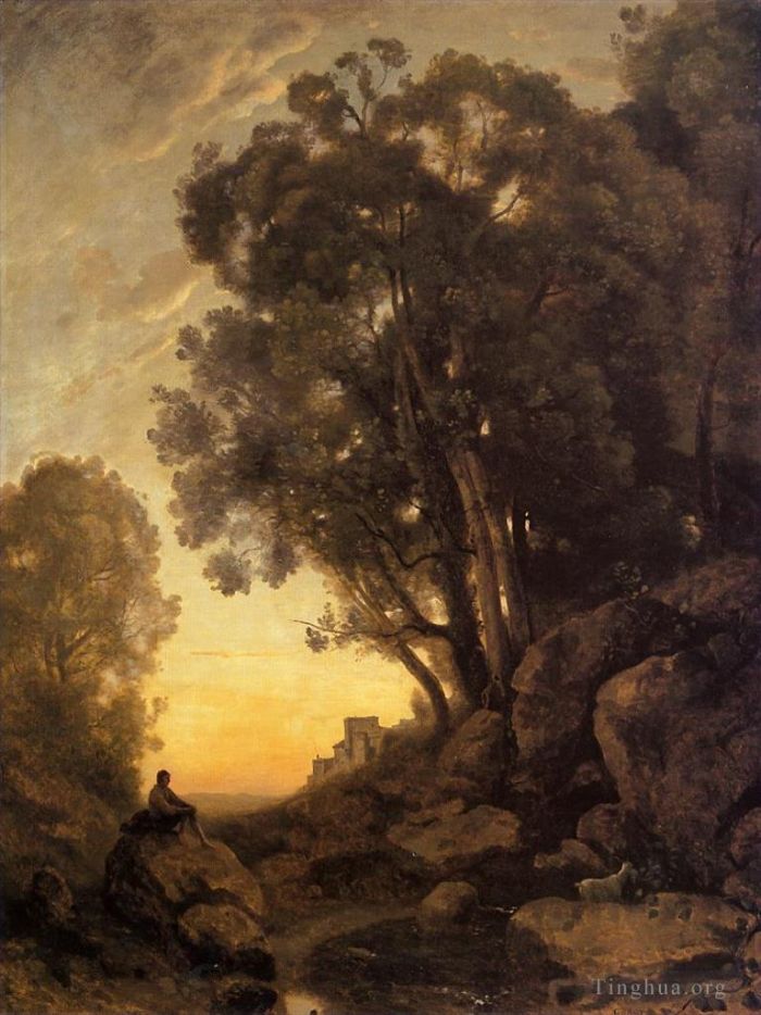 Jean-Baptiste-Camille Corot Ölgemälde - Der italienische Ziegenhirtenabend
