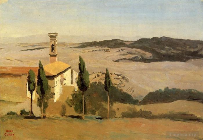 Jean-Baptiste-Camille Corot Ölgemälde - Volterra-Kirche und Glockenturm