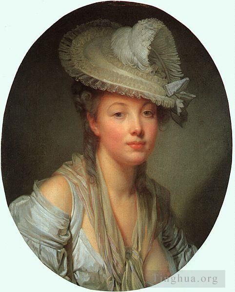 Jean-Baptiste Greuze Ölgemälde - Junge Frau mit weißem Hut