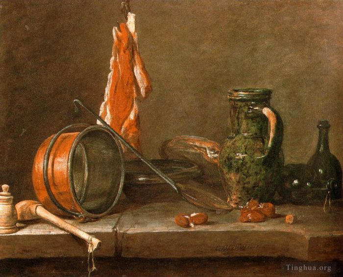Jean-Baptiste-Simeon Chardin Ölgemälde - Eine schlanke Diät mit Kochutensilien