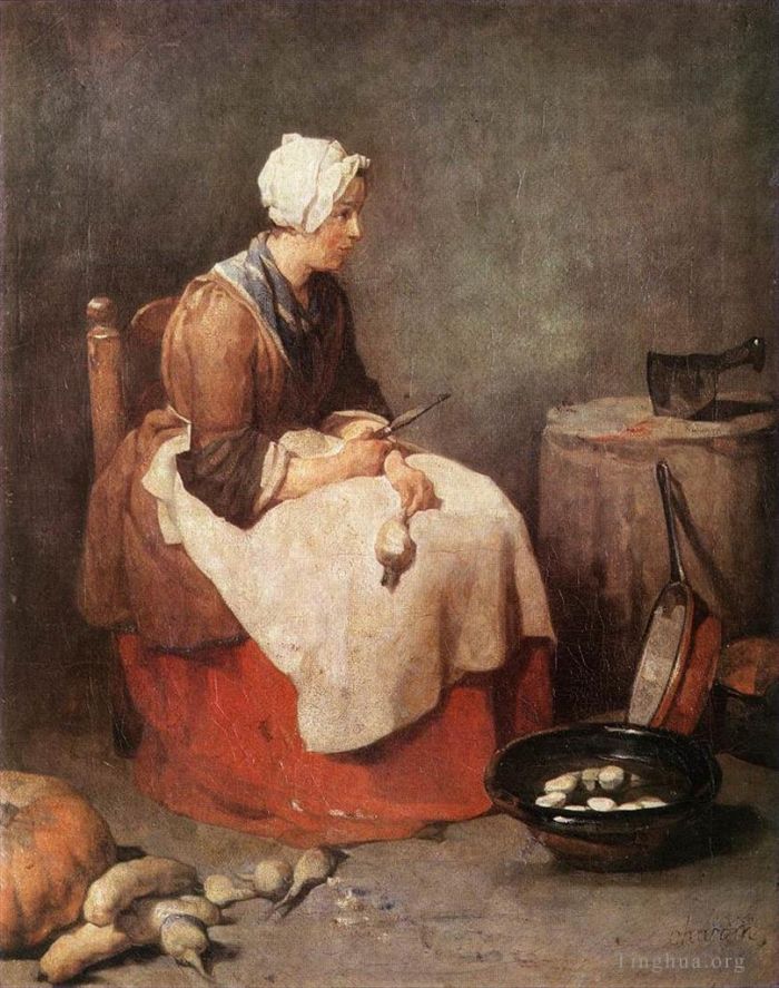 Jean-Baptiste-Simeon Chardin Ölgemälde - Mädchen schält Gemüse