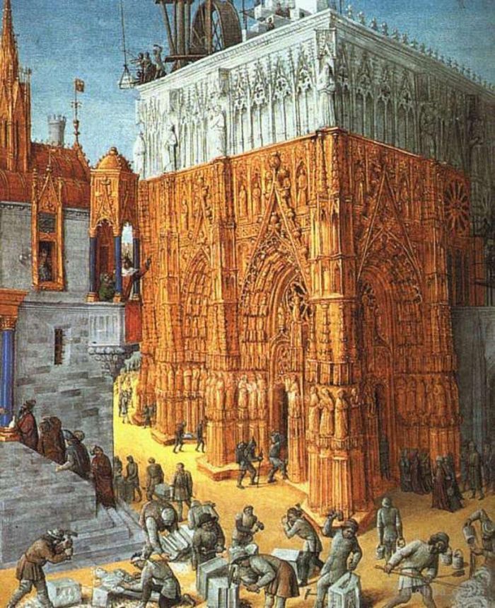 Jehan Fouquet Ölgemälde - Der Bau einer Kathedrale