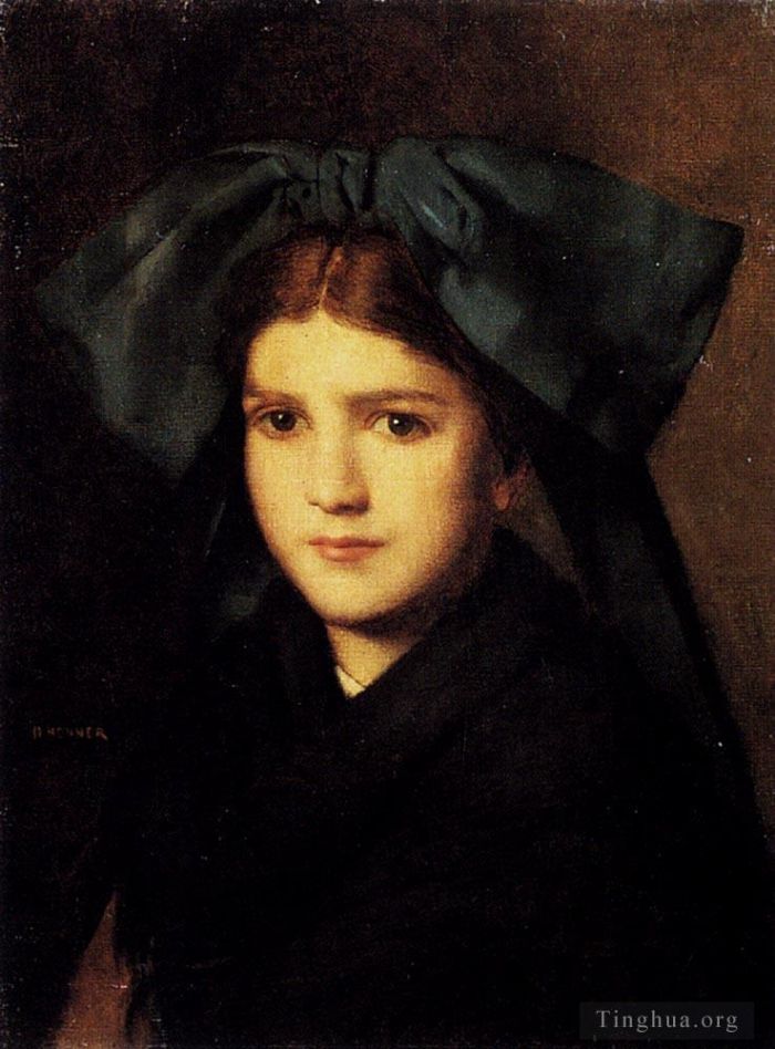 Jean-Jacques Henner Ölgemälde - Ein Porträt eines jungen Mädchens mit einer Schachtel im Hut