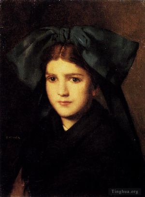 Jean-Jacques Henner Werk - Ein Porträt eines jungen Mädchens mit einer Schachtel im Hut