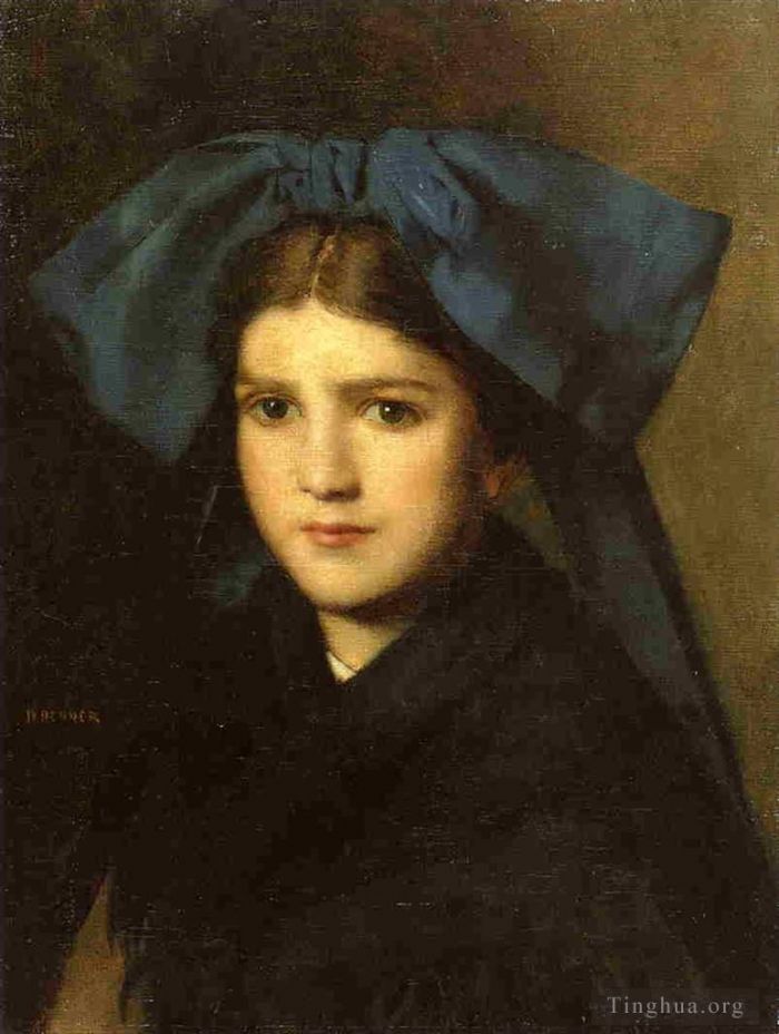 Jean-Jacques Henner Ölgemälde - Porträt eines jungen Mädchens mit einer Schleife im Haar