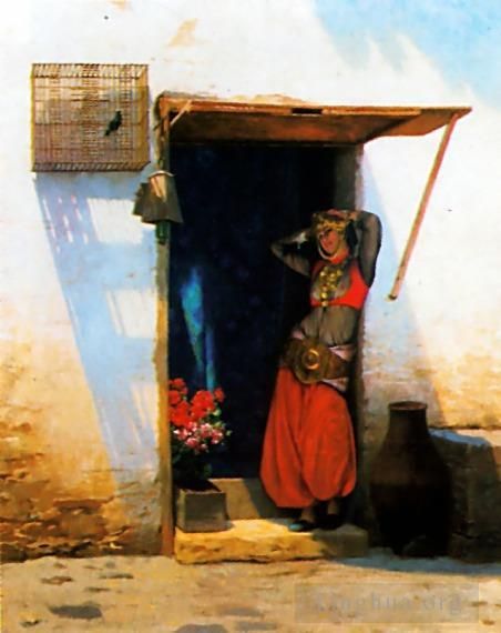 Jean-Leon Gerome Ölgemälde - Frau aus Kairo vor ihrer Tür