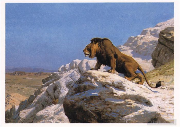 Jean-Leon Gerome Ölgemälde - Löwe auf Felsen