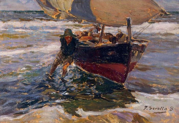 Joaquin Sorolla Ölgemälde - Beaching the Boat-Studie