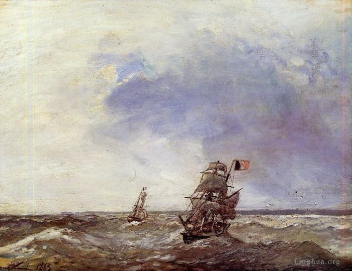 Johan Barthold Jongkind Ölgemälde - Schiffe auf See
