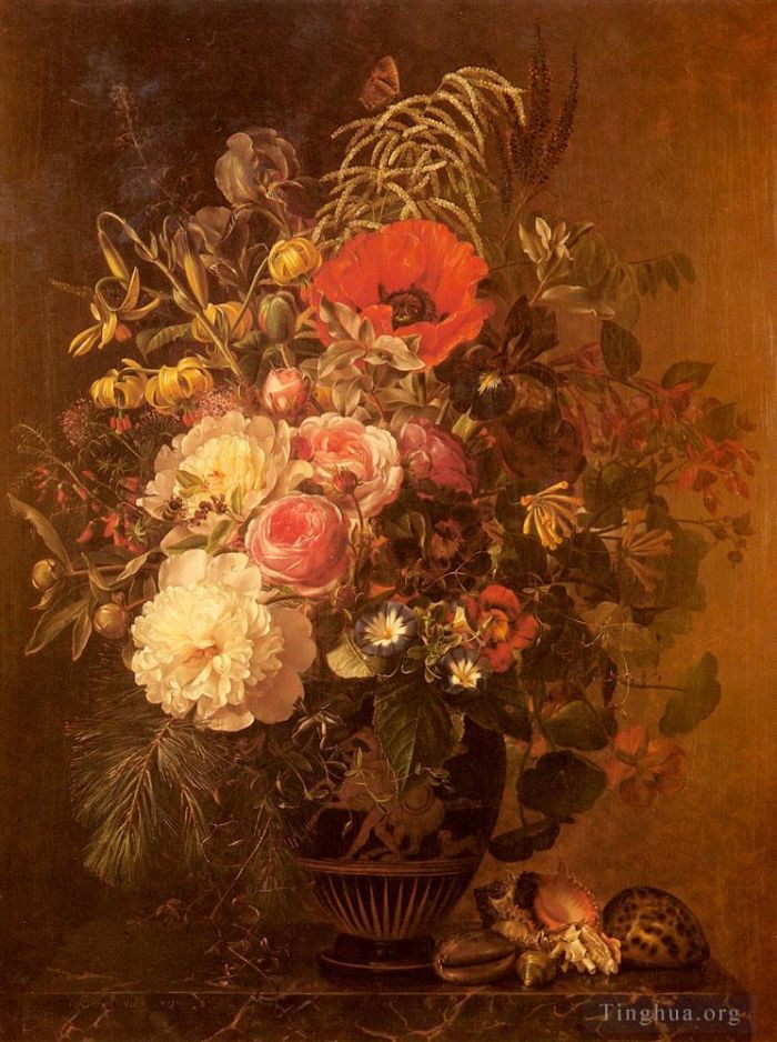 Johan Laurentz Jensen Ölgemälde - Ein Stillleben mit Blumen in einer griechischen Vase