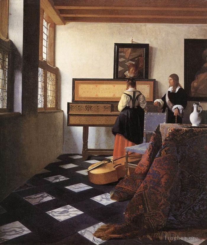 Johan Vermeer Ölgemälde - Eine Dame im Virginals mit einem Gentleman