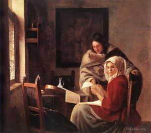 Johan Vermeer Werk - Mädchen wird bei ihrer Musik unterbrochen