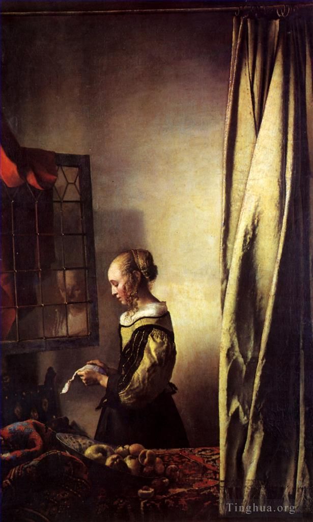 Johan Vermeer Ölgemälde - Mädchen liest einen Brief am offenen Fenster