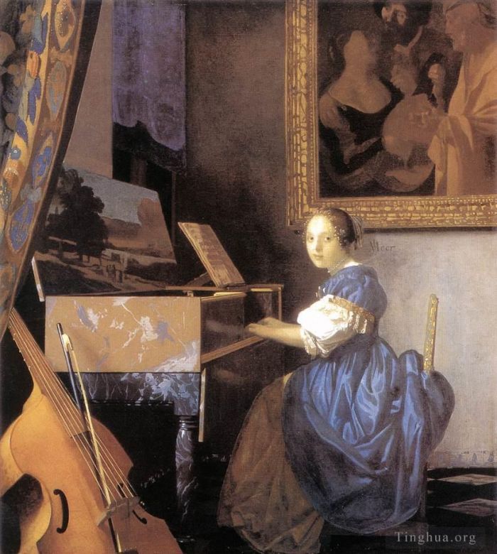Johan Vermeer Ölgemälde - Dame sitzt an einem Virginal