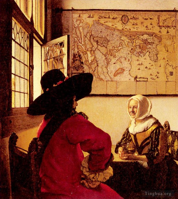 Johan Vermeer Ölgemälde - Offizier und lachendes Mädchen