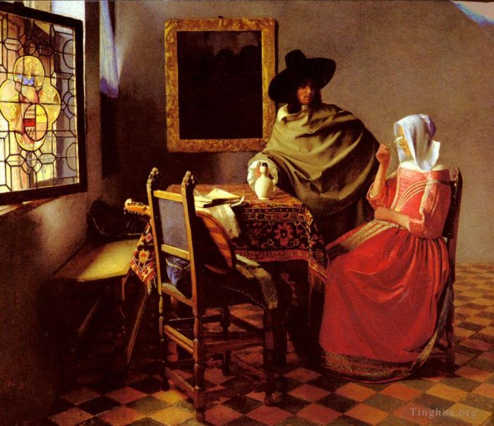 Johan Vermeer Ölgemälde - Das Glas Wein