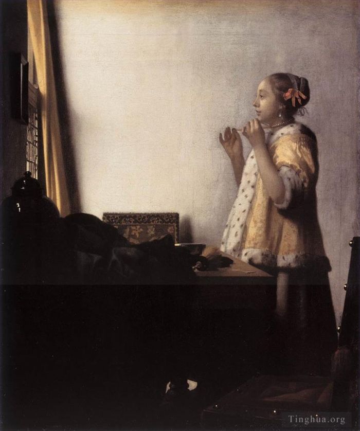 Johan Vermeer Ölgemälde - Frau mit einer Perlenkette