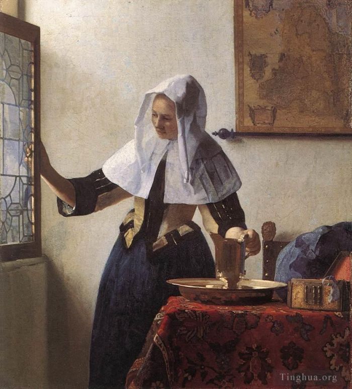 Johan Vermeer Ölgemälde - Junge Frau mit einem Wasserkrug
