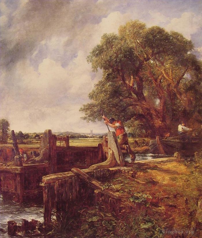 John Constable Ölgemälde - Boot passiert eine Schleuse